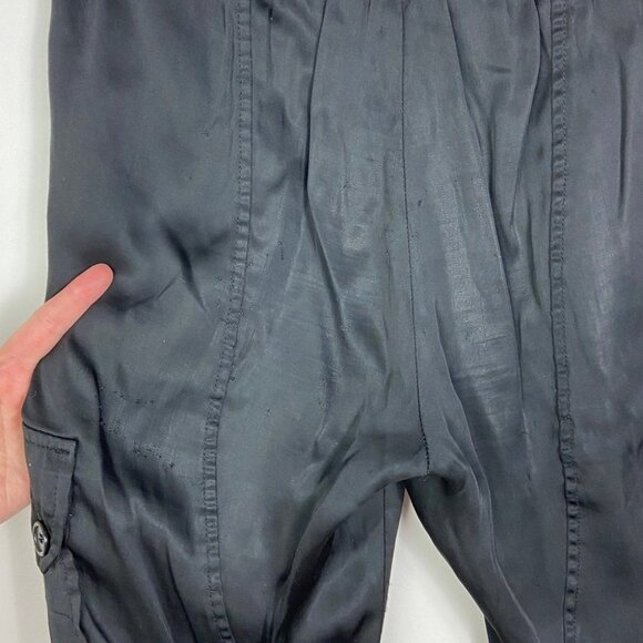 BCBGMaxAzria Satin Joggers Cargo Pants Crop Ankle Zipper Size Small Black Boho S - Picture 11 of 13